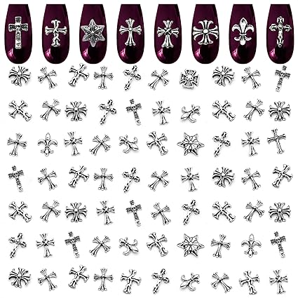 Kreuz-Nagel-Charms für Nageldesign – 100 Stück Metall-Acryl-Nagel-Charms, Massen-Nagelzubehör, Goth-Krokodil-Charms, Nagelzubehör – Nagelkunst, Party, Mädchen, Nagel-Charm, Kreuz-Design, Goth-Nagel-Charms, Nagel-Edelsteine 