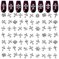 Cross Nail Charms for Nails Design - 100Pcs Metal Acrylic Nail Charms Bulk Nail Supplies Goth Croc Charms Nails Supplies - Nail Art Party Girl Nail Charm Cross Design Goth Nail Charms Nail Gems