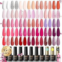 ROSALIND Gel-Nagellack-Set, 35-teilig, rosa, rotes Gelee, weißer Gel-Nagellack, Valentinstag, verführerische Sweetie-Kollektion, Starter-Set, rosa Farben mit glänzendem und mattem Top-Basislack, Nagelkunst-Geschenk für die Maniküre 