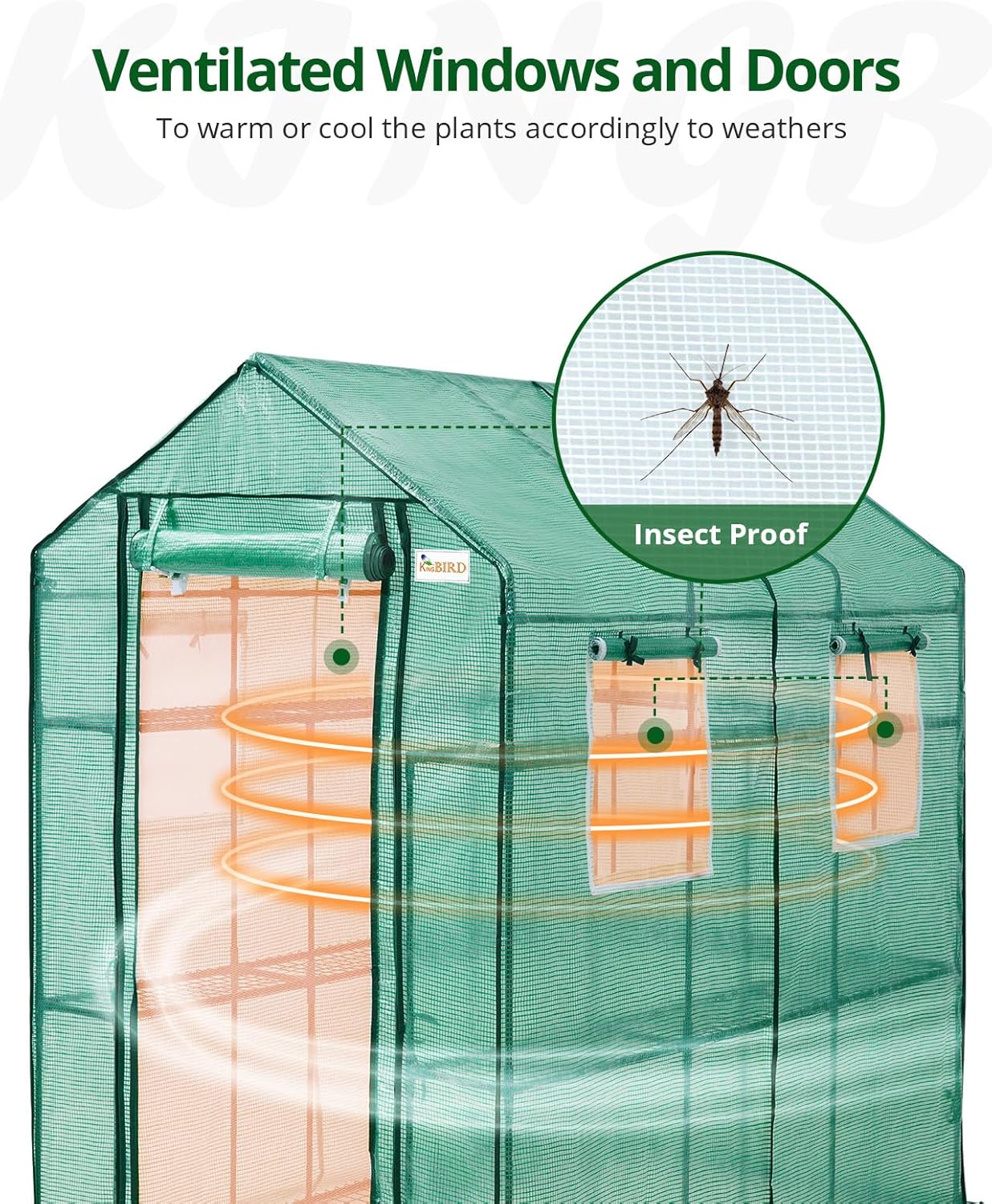 Upgraded 7 x 4.7 x 6.4 FT Walk-in Greenhouse for Outdoors, Thickened PE Cover & Heavy Duty Powder-Coated Steel, w/ Zippered Mesh Door & Screen Windows, 20 Sturdy Shelves for Garden, Green