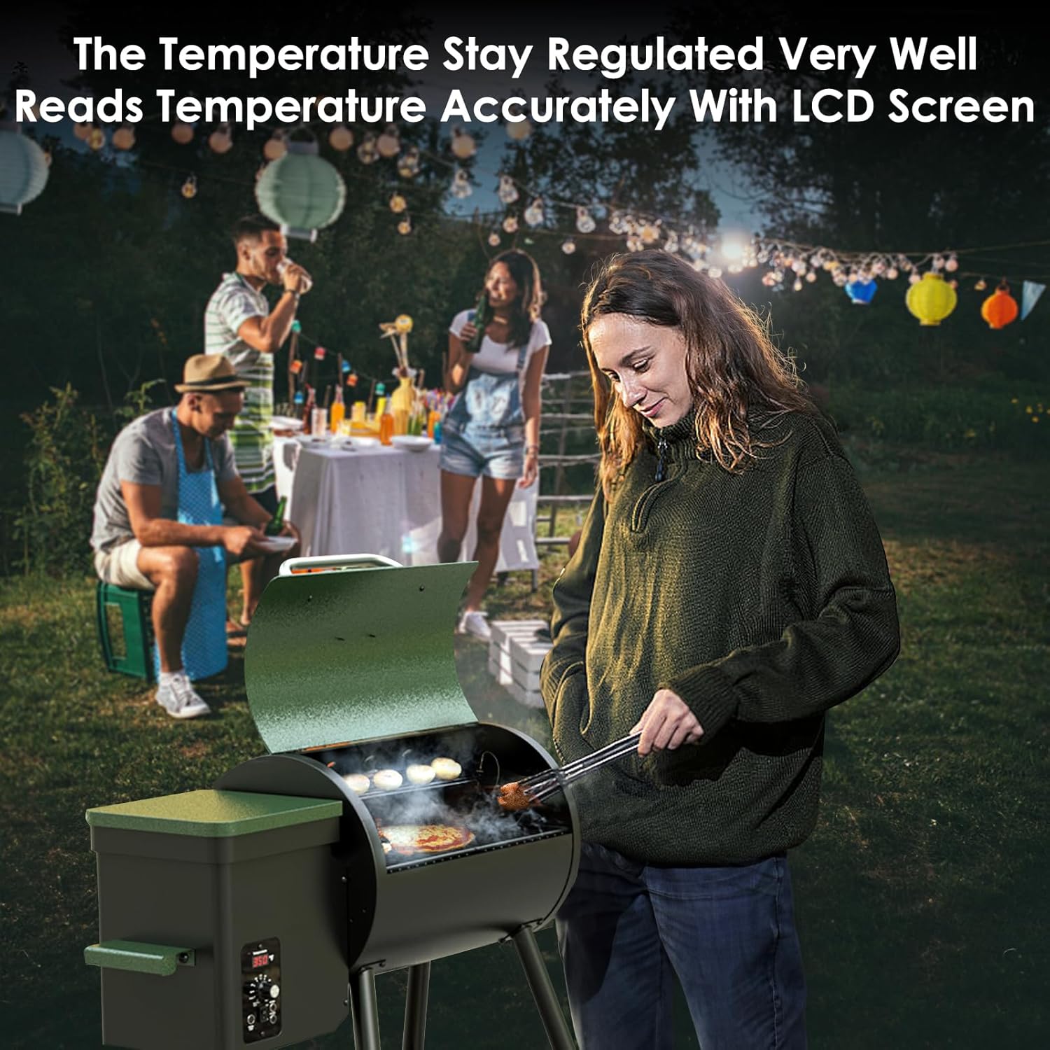 Wood Pellet Grill & Smoker 8-in-1 Pellet Grill with Automatic Temperature Control, & Rain Cover 456 Sq. in Area for Backyard Camping Outdoor