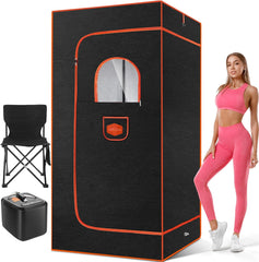 Upgraded Sauna, Portable Sauna Box, Portable Sauna for Home, Steam Sauna with 3L 1000W Steamer, Remote Control, Folding Chair, Home Sauna Tent for Gym Yoga, Pilates (Black with Orange)