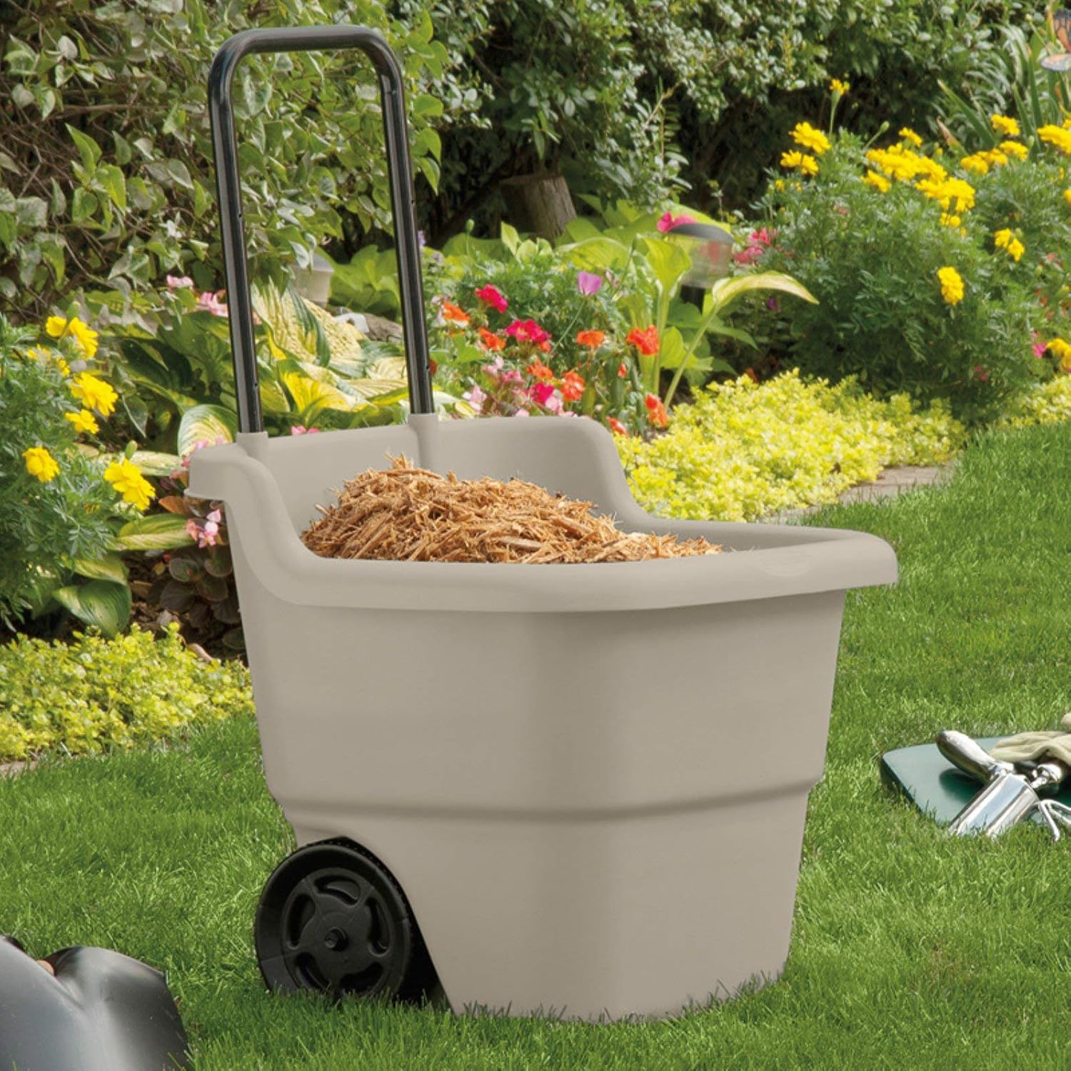 Resin 15.5 Gallon Multi-Purpose Cart with Wheels, Brown,Taupe