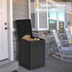 Gallon Package Delivery Box, Large Lockable Storage Box, Double-Wall Resin Outdoor Package Delivery and Waterproof Deck Box for Porch, Patios (Black)