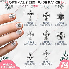 Kreuz-Nagel-Charms für Nageldesign – 100 Stück Metall-Acryl-Nagel-Charms, Massen-Nagelzubehör, Goth-Krokodil-Charms, Nagelzubehör – Nagelkunst, Party, Mädchen, Nagel-Charm, Kreuz-Design, Goth-Nagel-Charms, Nagel-Edelsteine 