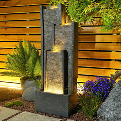 Water Fountain Outdoor Indoor Modern Cascading Floor - Standing Fountain with Led Lights and Pump 39.3” H Contemporary Curves Garden Fountain for Office,House, Garden, Patio