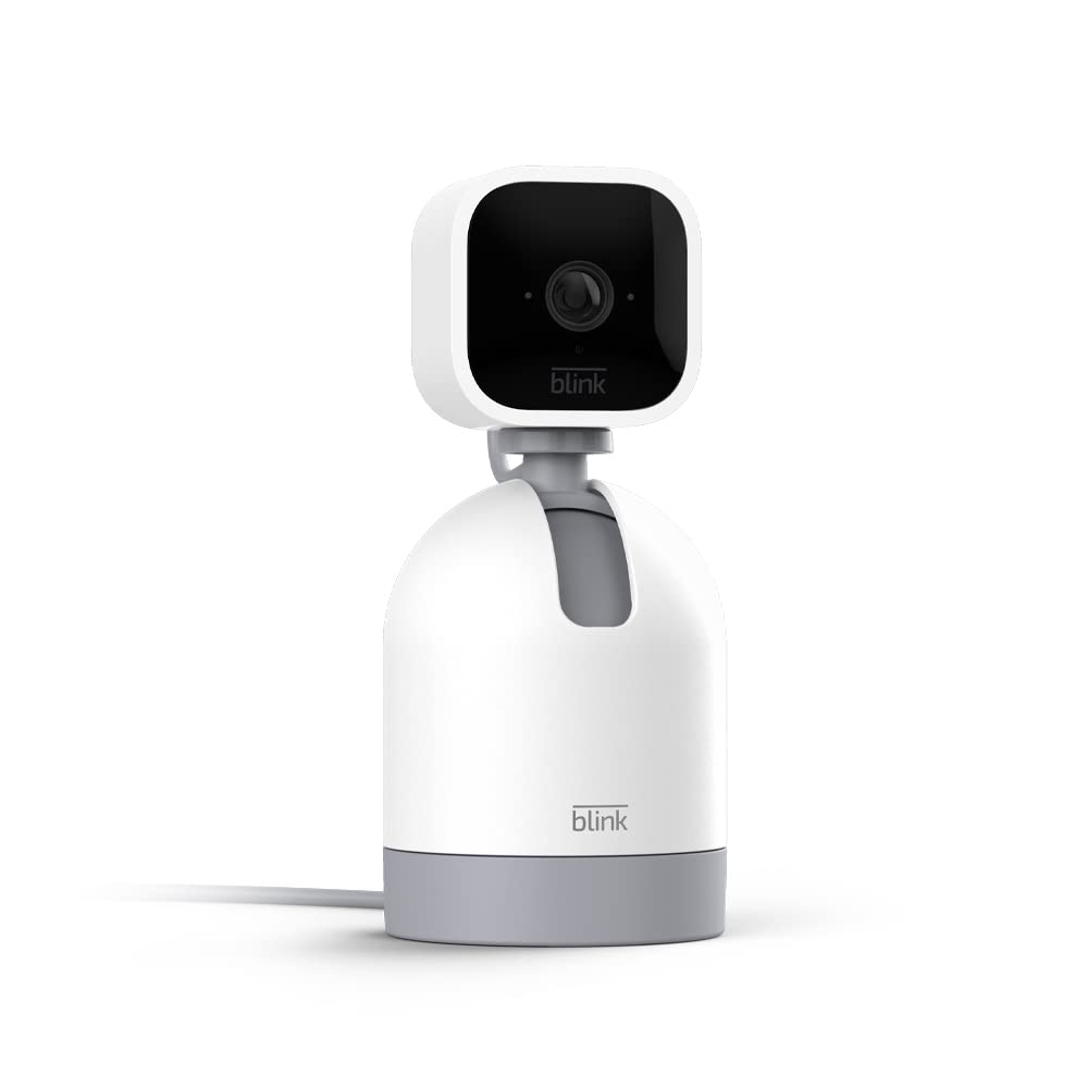 Blink Mini cámara panorámica e inclinable | Cámara de seguridad inteligente giratoria para interiores, audio bidireccional, vídeo HD, detección de movimiento, funciona con Alexa (blanco) 