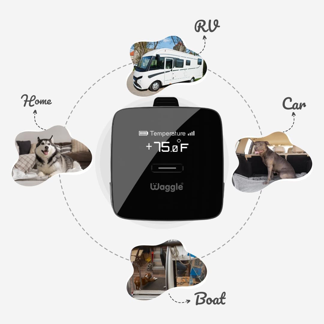 Waggle RV/Dog Safety Temperature & Humidity Sensor | Wireless Pet monitoring system Verizon Cellular Instant Alerts on Temp/Humidity/Power loss via SMS/Email 24/7 No WiFi Subscription Required