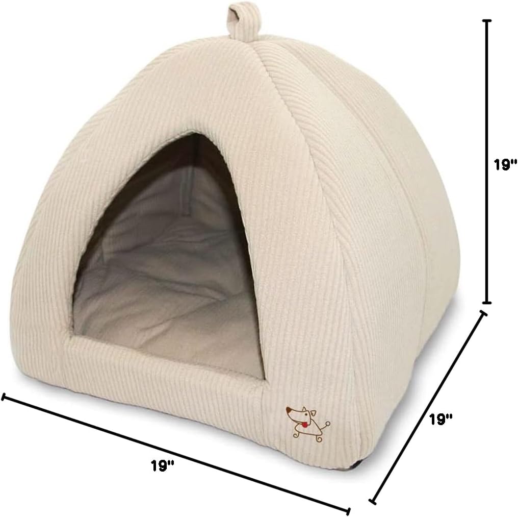 Best Pet Supplies - Cama suave para tienda de campaña para perros y gatos, pana beige, 19 x 19 x alto: 19 pulgadas 