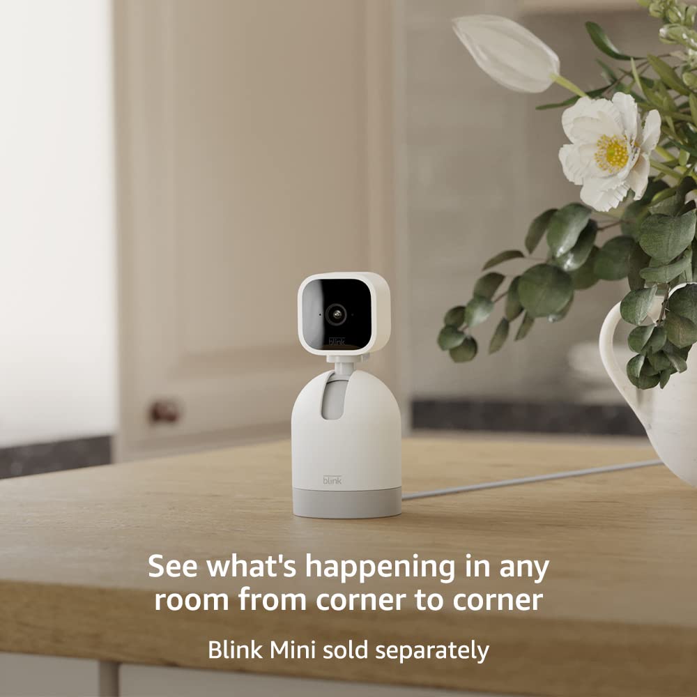 Blink Mini cámara panorámica e inclinable | Cámara de seguridad inteligente giratoria para interiores, audio bidireccional, vídeo HD, detección de movimiento, funciona con Alexa (blanco) 