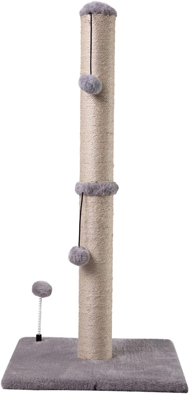 MECOOL 34” Tall Cat Scratching Post Premium Basics Kitten Scratcher Sisal Scratch Posts Trees with Hanging Ball for Indoor Cats (34 inches for Adult Cats, Beige)