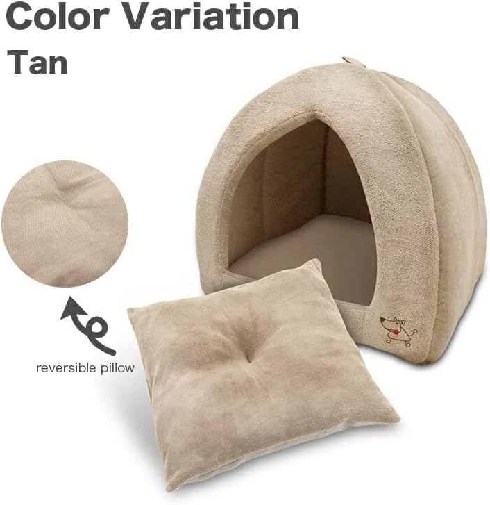 Best Pet Supplies - Cama suave para tienda de campaña para perros y gatos, pana beige, 19 x 19 x alto: 19 pulgadas 