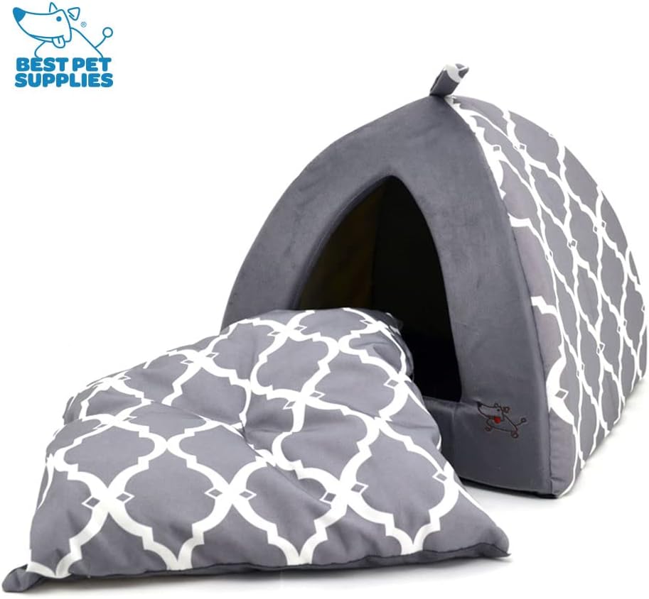 Best Pet Supplies - Cama suave para tienda de campaña para perros y gatos, pana beige, 19 x 19 x alto: 19 pulgadas 