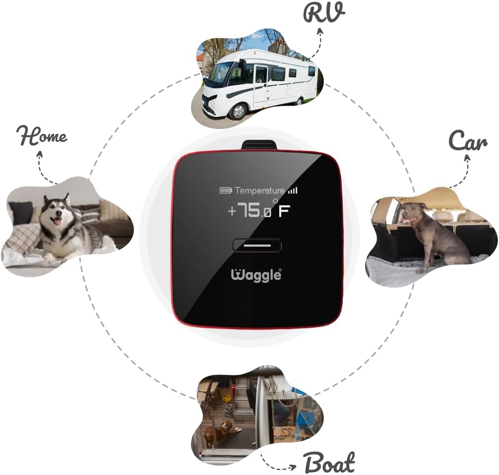 Waggle RV/Dog Safety Temperature & Humidity Sensor | Wireless Pet monitoring system Verizon Cellular Instant Alerts on Temp/Humidity/Power loss via SMS/Email 24/7 No WiFi Subscription Required