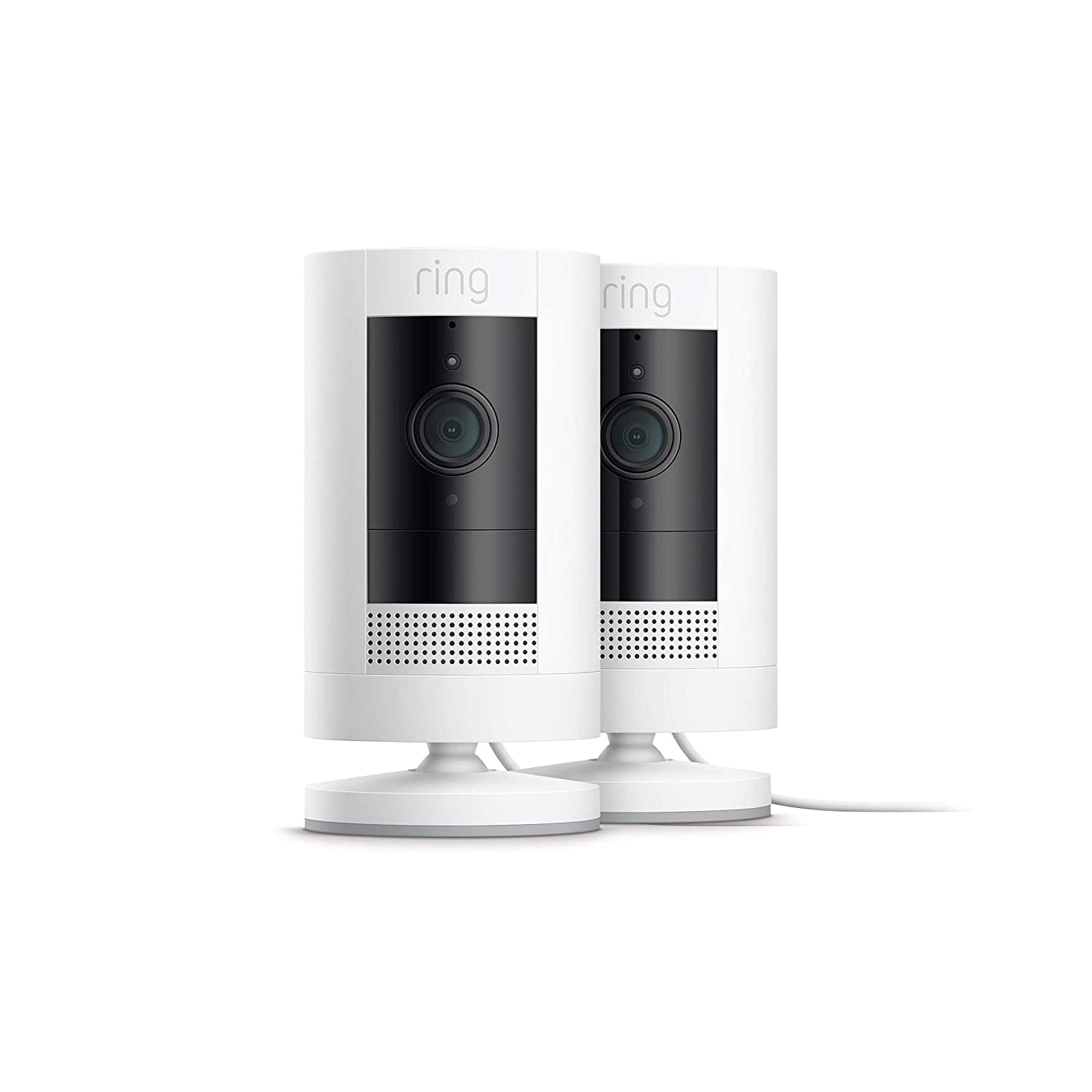 Ring Stick Up Cam Plug-In | Weather-Resistant Outdoor Camera, Live View, Color Night Vision, Two-way Talk, Motion alerts, Works with Alexa | 4-Pack | White