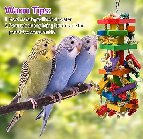 RUBY.Q 1/2/3 Pack Large Parrot Toy, 20in Bird Parrot Toy, Multicolored Natural Wooden Bird Chewing Toys for Large Macaws, African Grey and a Variety of Amazon Parrots (1 Pack)