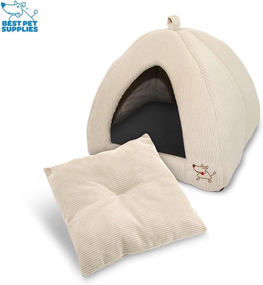 Best Pet Supplies - Cama suave para tienda de campaña para perros y gatos, pana beige, 19 x 19 x alto: 19 pulgadas 