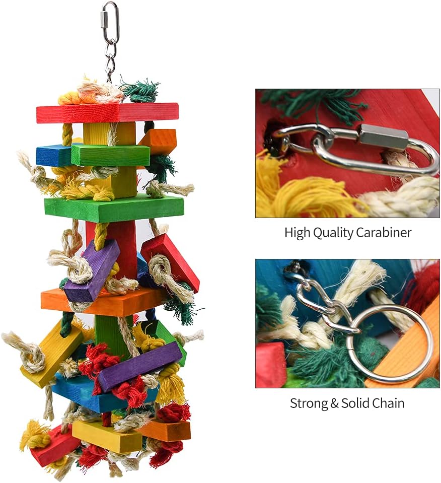 RUBY.Q 1/2/3 Pack Large Parrot Toy, 20in Bird Parrot Toy, Multicolored Natural Wooden Bird Chewing Toys for Large Macaws, African Grey and a Variety of Amazon Parrots (1 Pack)