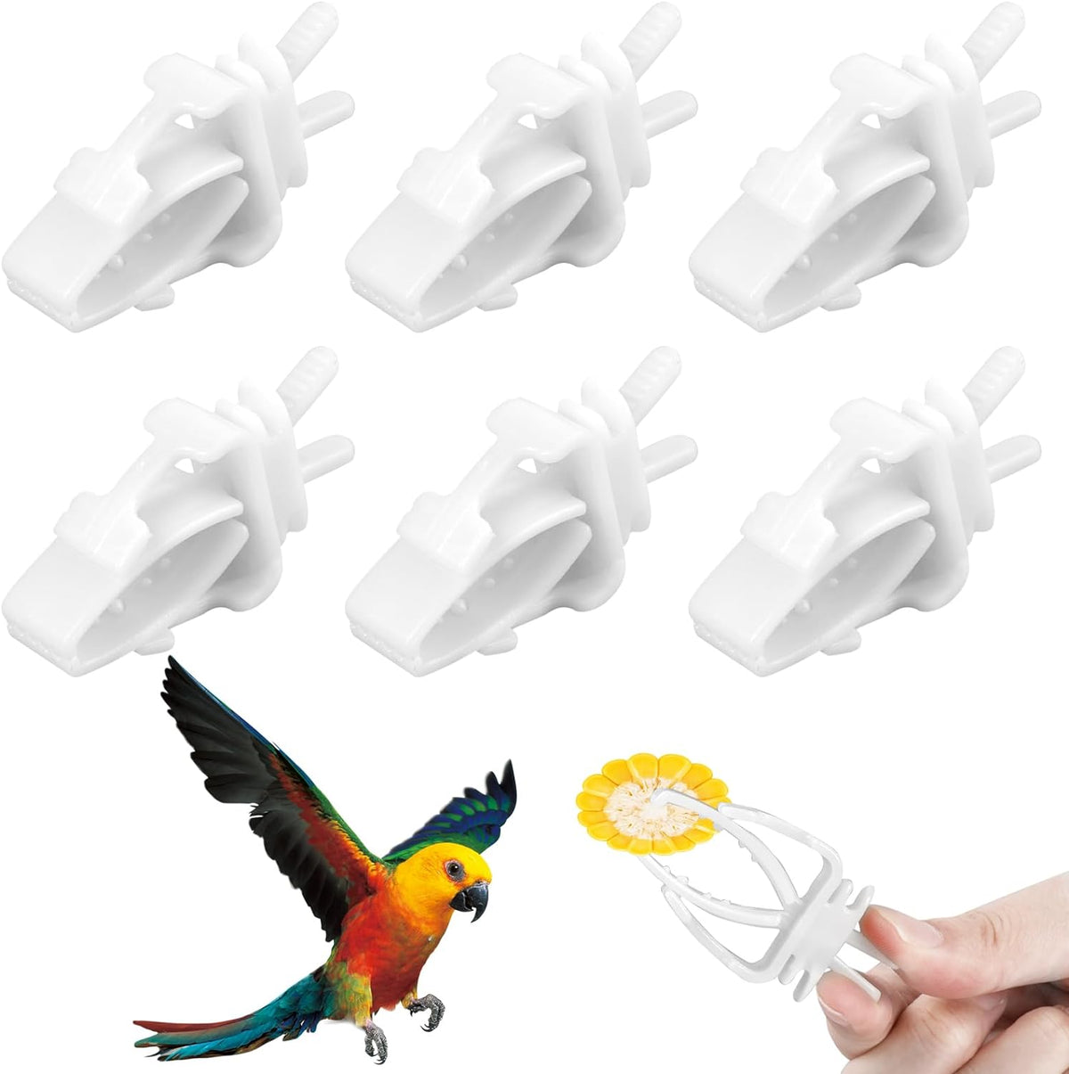 6 Pcs Bird Cage Food Clips Parrot Fruit Vegetable Holder Budgie Cage Clips for Treats Cage Feeder Clip for Parakeet Budgie Cockatoo Macaw Cockatiel and Other Animals