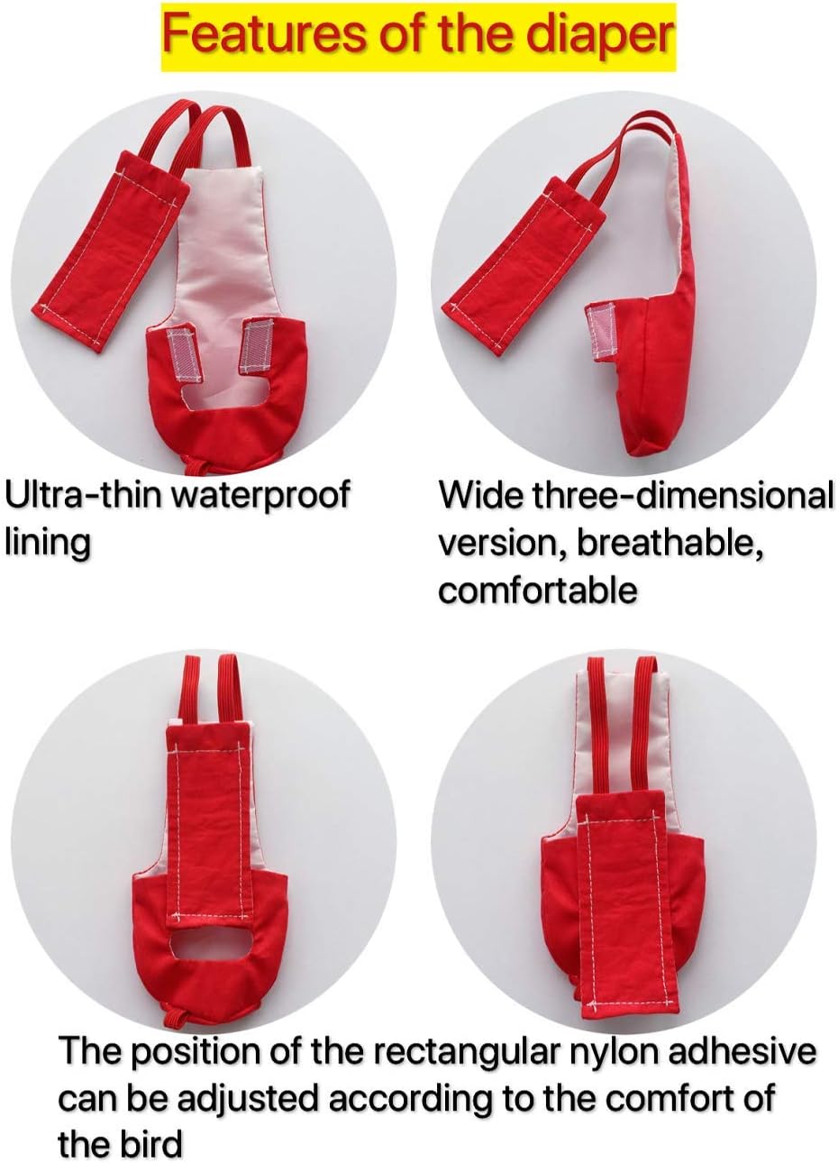 HEZHUO Papageien-Windel-Vogel-Fluganzug, Vogel-Kleidung, wasserdichtes Futter, Haustier-Vogelbedarf (5XL, rot) 