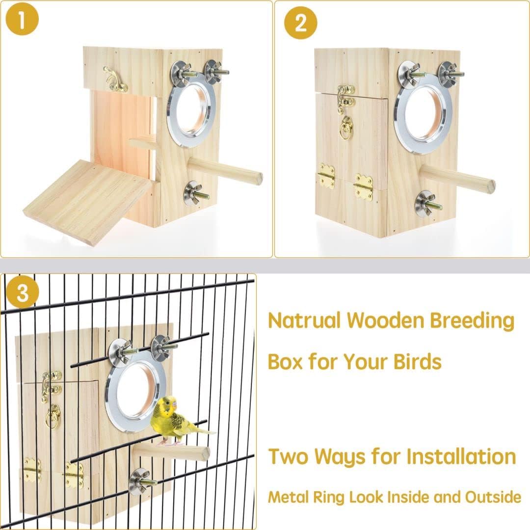 CooShou Bird Nest Box Parakeet Breeding Nest Box Bird Nest House Wooden Acrylic Transparent Breeding Box for Finch Lovebirds Cockatiel Budgie Conure Parrot