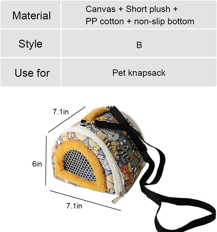 La La Pet® 2 en 1 Bolsa transportadora portátil para hámster para animales pequeños y casa hamaca con nido de pájaro cálido con cremallera con correa desmontable y ventana de malla transpirable para mascotas al aire libre para loro, cobaya, ardilla (B) 