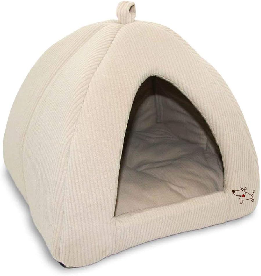 Haustierzelt – weiches Bett für Hunde und Katzen von Best Pet Supplies – Beige Cord, 19" x 19" x H: 19" 