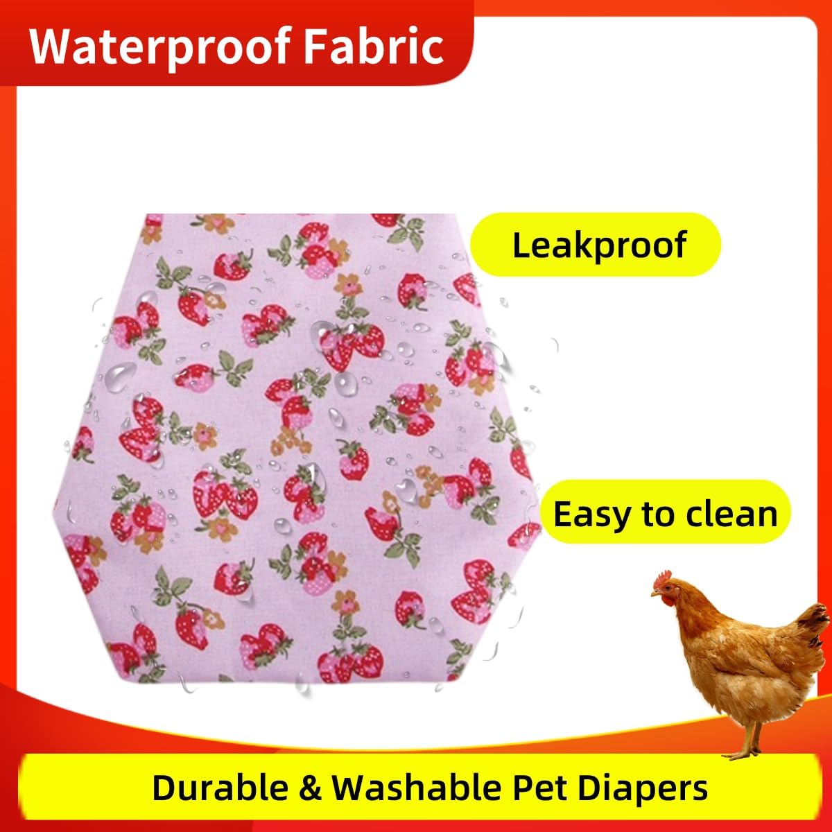 2 pañales de pollo reutilizables con 2 paquetes de collar de gallo, pañales para aves de corral, pañales para mascotas de uso múltiple para pollitos, patitos y ansarones, pañales de pato lavables con pajarita, accesorios para pollo (mediano) 