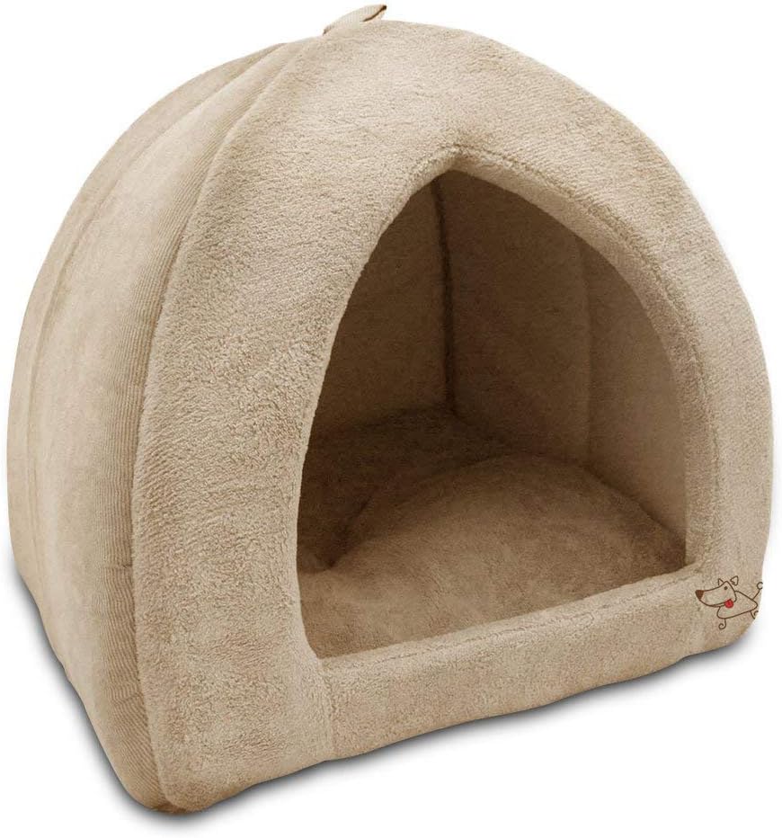 Haustierzelt – weiches Bett für Hunde und Katzen von Best Pet Supplies – Beige Cord, 19" x 19" x H: 19" 