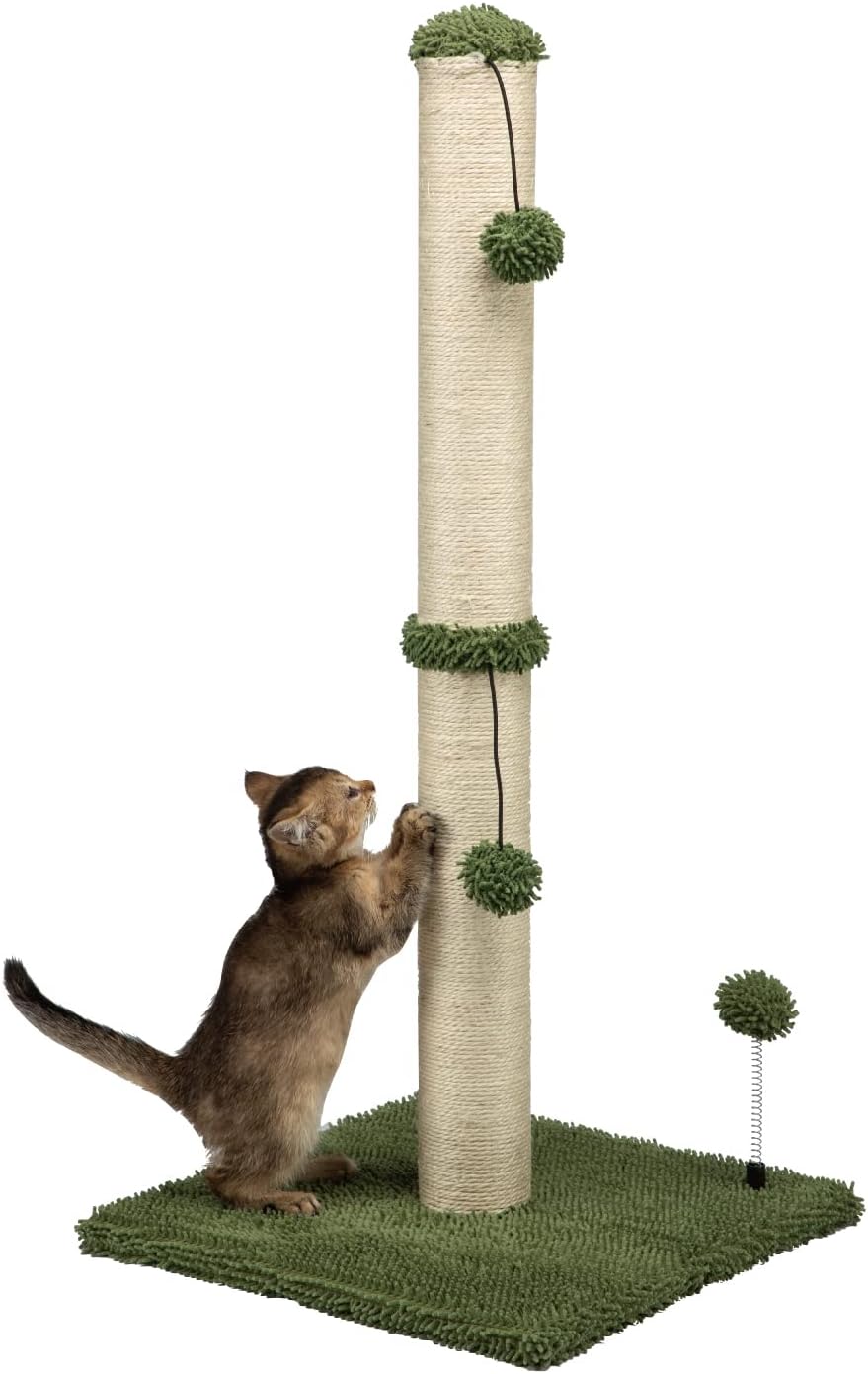 MECOOL 34” Tall Cat Scratching Post Premium Basics Kitten Scratcher Sisal Scratch Posts Trees with Hanging Ball for Indoor Cats (34 inches for Adult Cats, Beige)