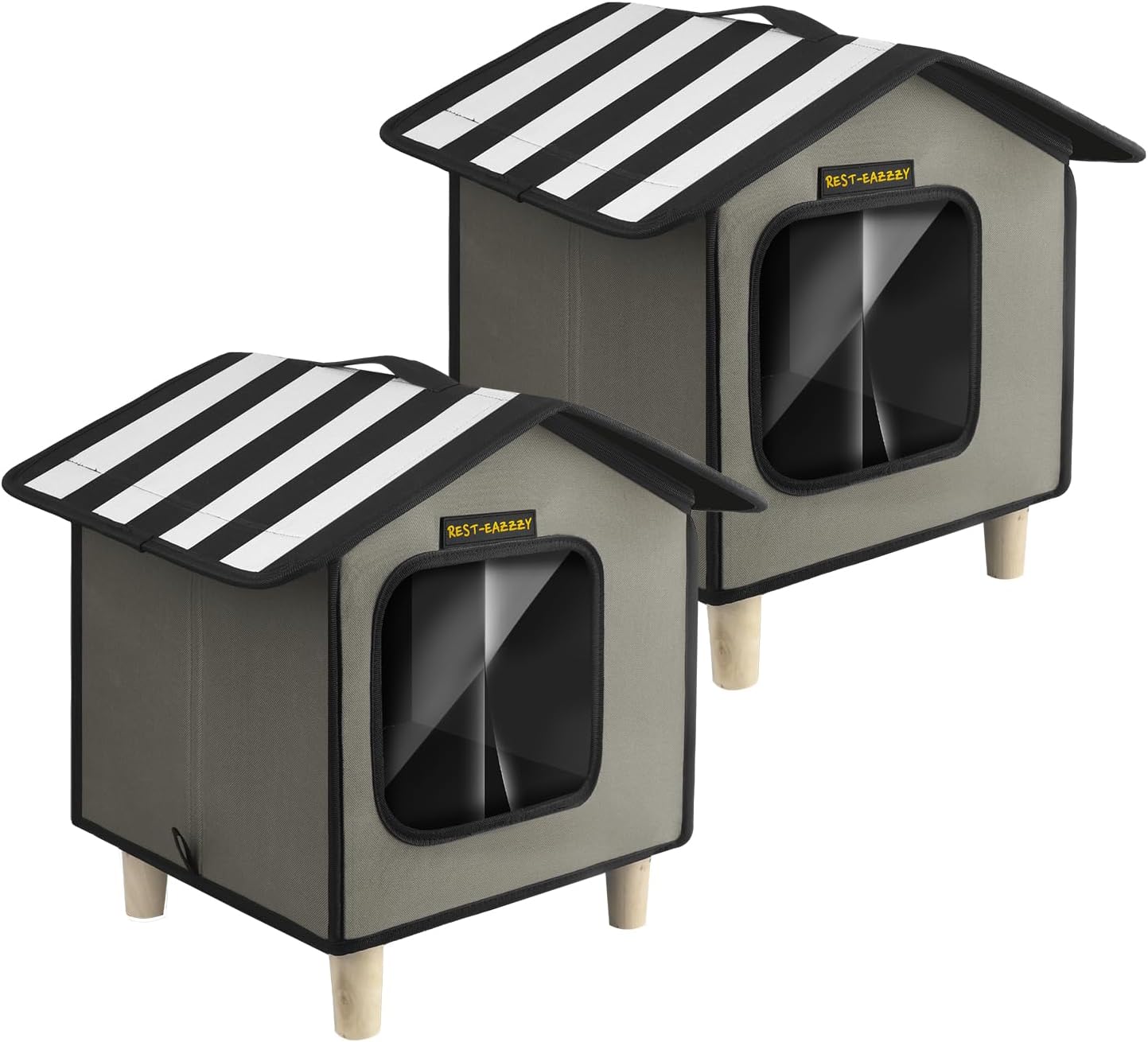 Rest-Eazzzy Katzenhaus, Katzenbett im Freien, wetterfester Katzenunterschlupf für Katzen, Hunde und Kleintiere im Freien (Heat Grey S) 