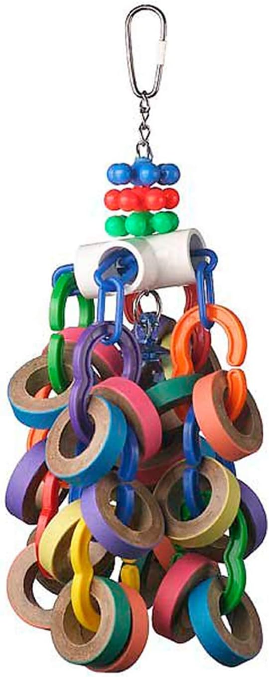 Super Bird Creations SB1107 Bagel Cascade Bird Toy, Large Bird Size, Refillable Bagels, 15” x 4.5”