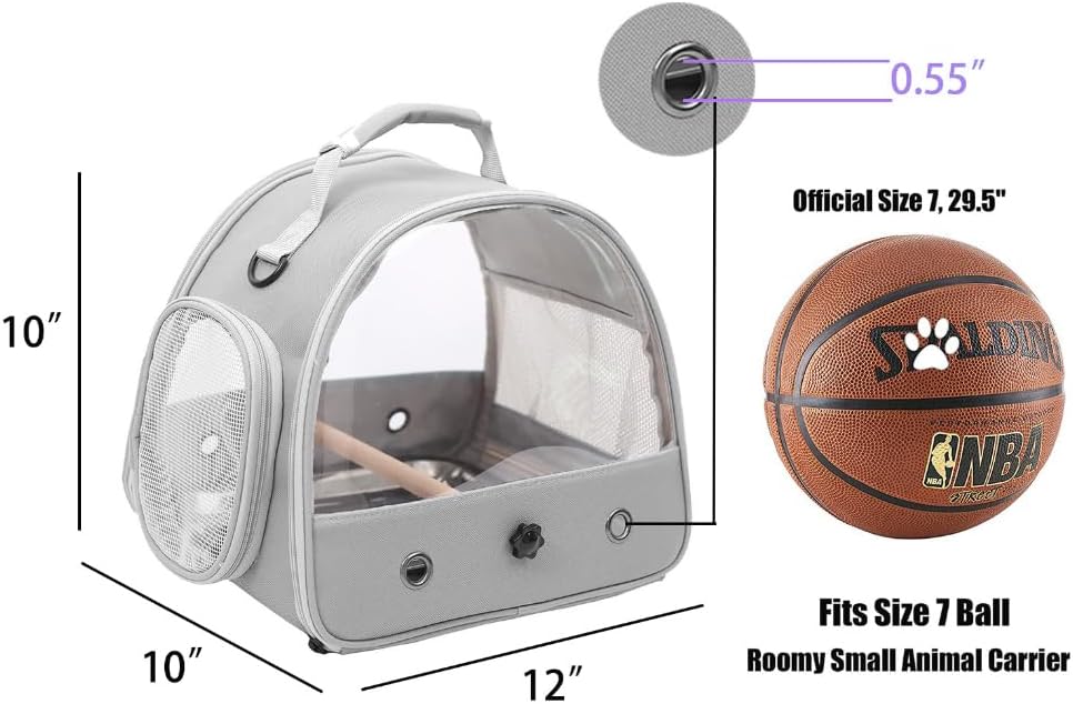 Transportkäfig für kleine Vögel, tragbare Transportbox für kleine Vögel, Papageien, Sittiche mit stehender Sitzstange und Edelstahltablett, zusammenklappbares seitliches Zugangsfenster 