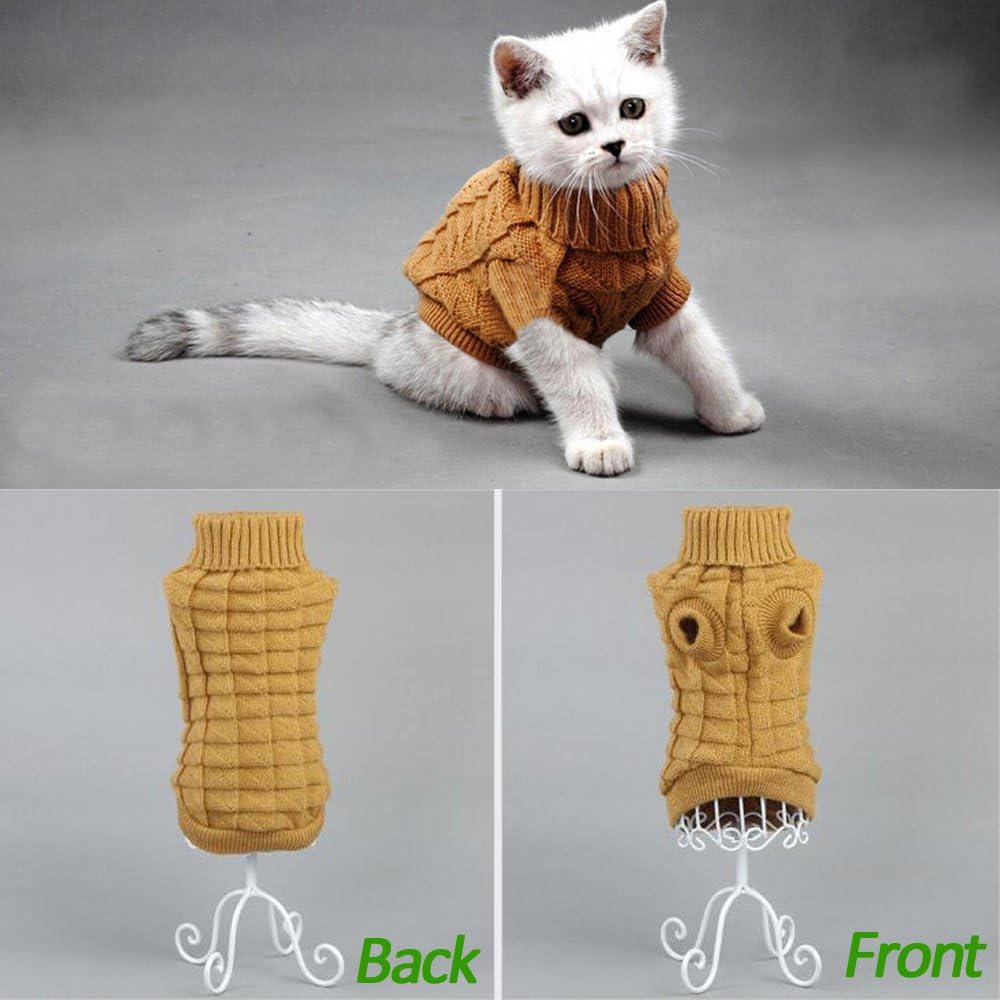 Bolbove Rollkragenpullover mit Zopfmuster für kleine Hunde und Katzen, Strickwaren-Outfit für kaltes Wetter (grün, klein) 