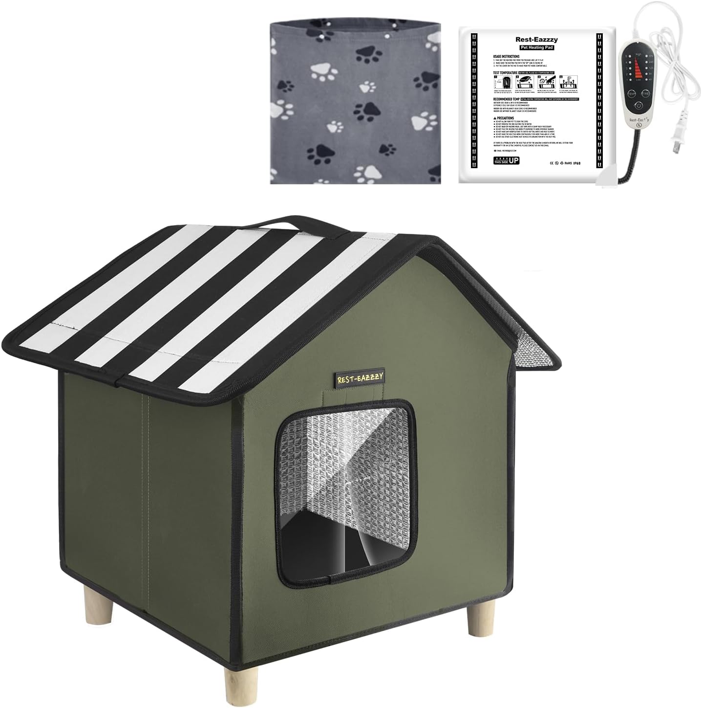 Rest-Eazzzy Cat House, Outdoor Cat Bed, Weatherproof Cat Shelter for Outdoor Cats Dogs and Small Animals (Heat Grey S)