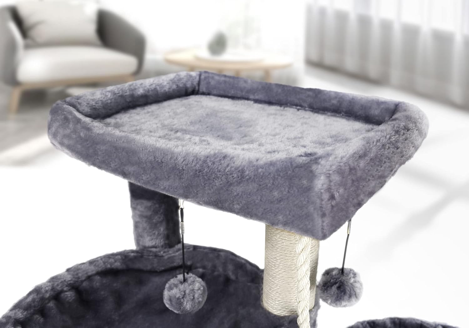 Xin Three Layer Cat Tree with Cat Condo and Two Hammocks,Grey