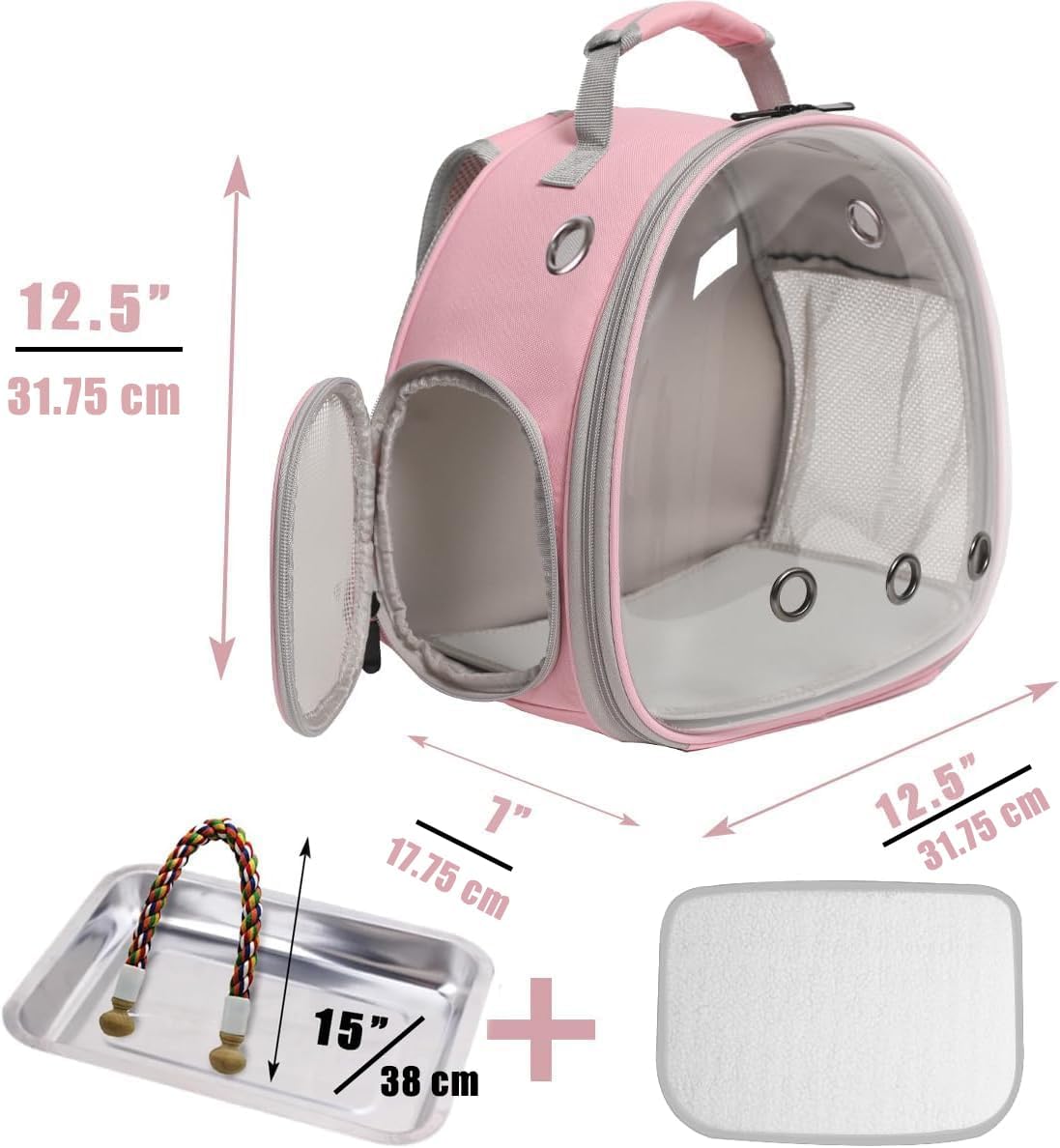 Bird Carrier Cage, Bird Travel Backpack with Stainless Steel Tray and Standing Perch