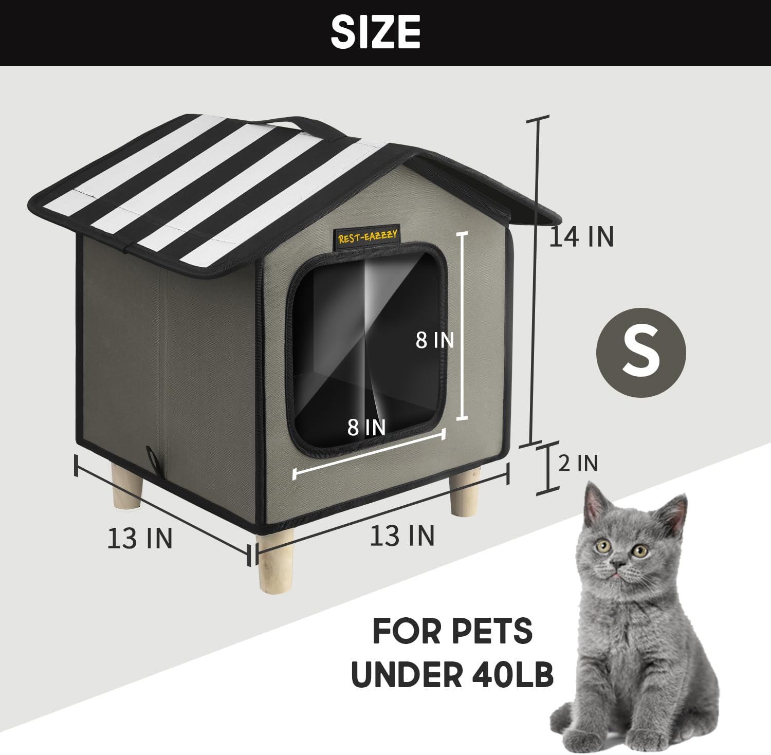 Rest-Eazzzy Cat House, Outdoor Cat Bed, Weatherproof Cat Shelter for Outdoor Cats Dogs and Small Animals (Heat Grey S)