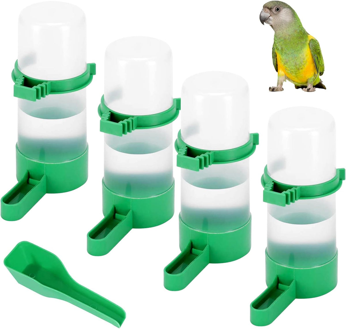 Gosear Dispensador de agua para pájaros para jaula, 4 cuencos de agua para pájaros, 140 ml, alimentador automático por gravedad, suministros de riego para loros, periquitos, cacatúas, periquitos y otros pájaros 