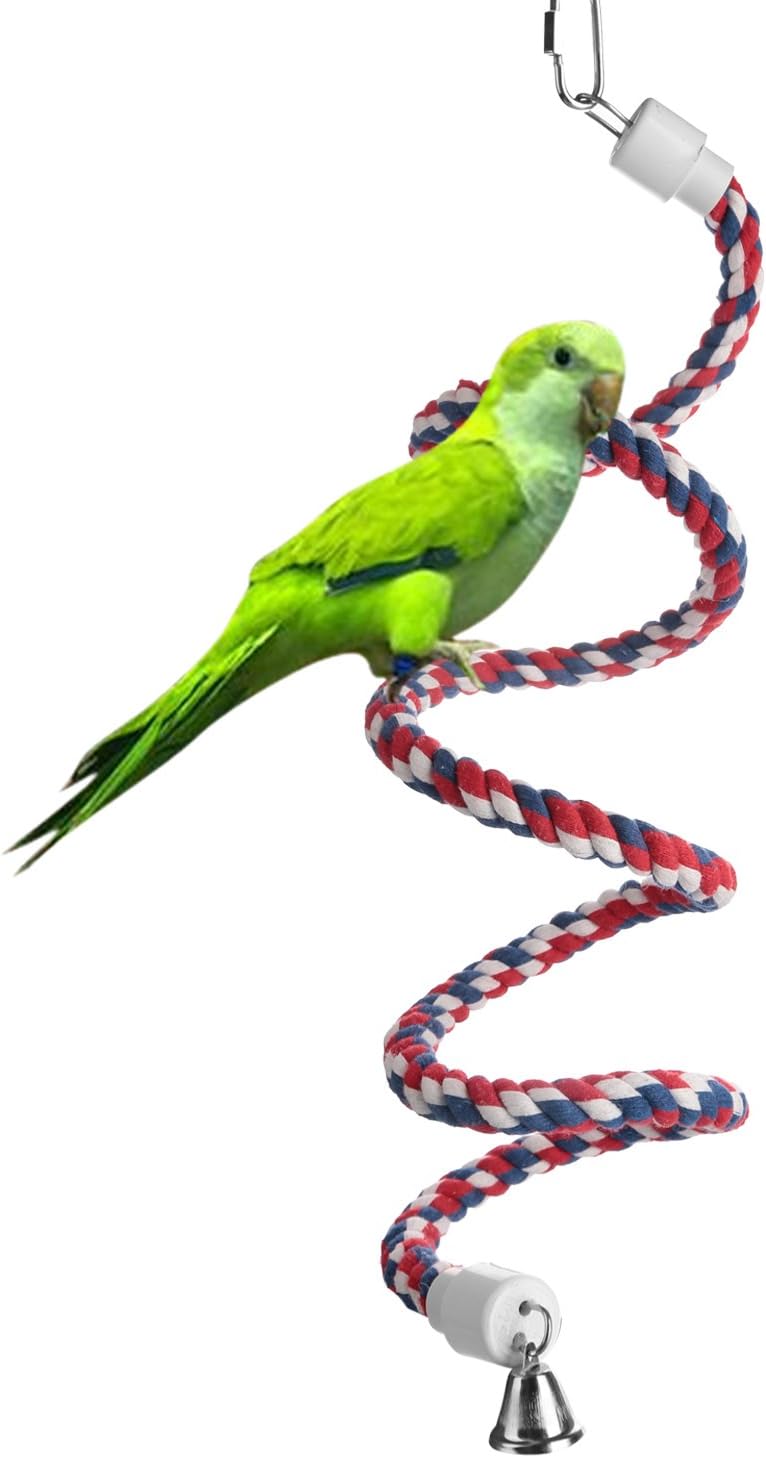 Aigou® Bird Spiral Rope Perch, Cotton Parrot Swing Climbing Standing Toys with Bell (Large - 94.4 inch)