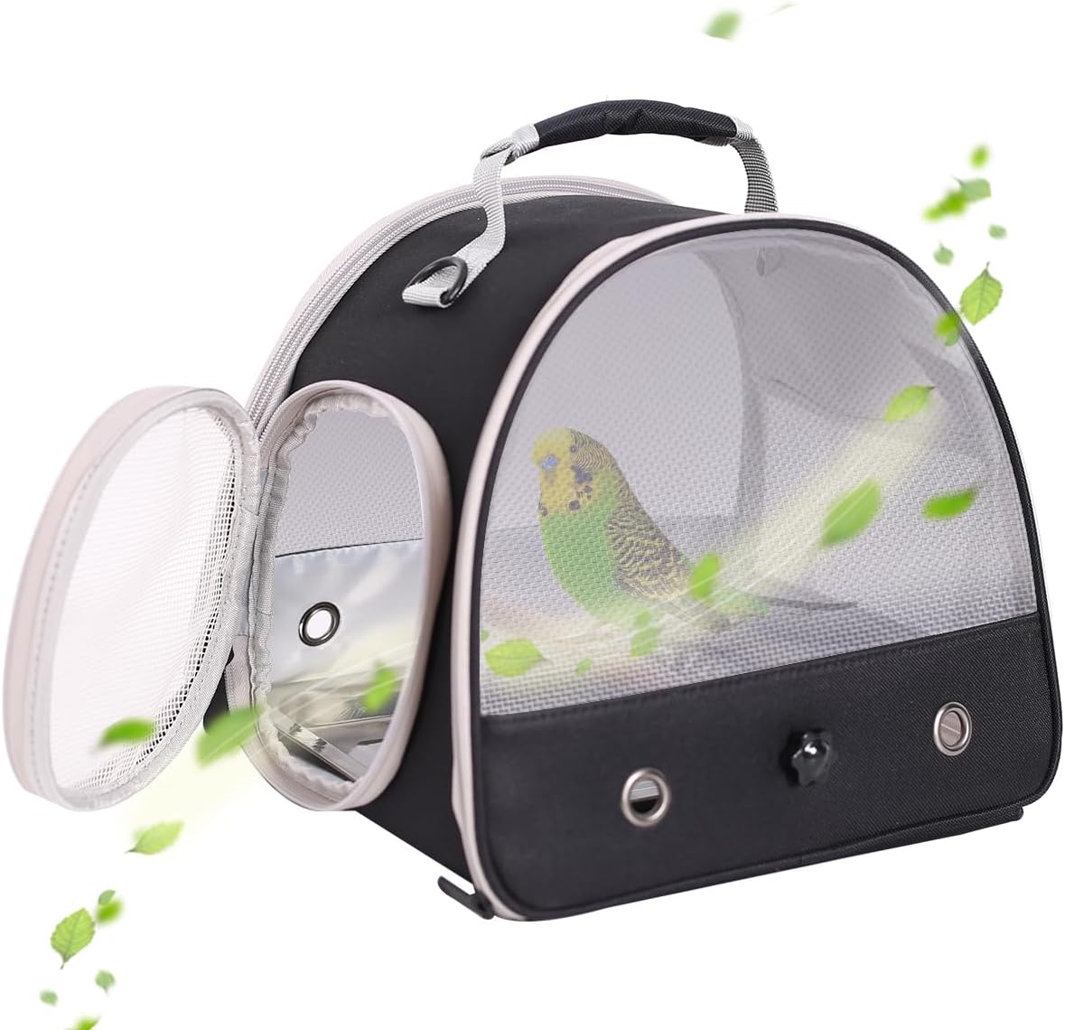 Small Bird Travel Cage Carrier, Portable Small Bird Parrot Parakeet Carrier with Standing Perch and Stainless Steel Tray, Side Access Window Collapsible