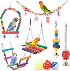 Juguetes para periquitos de pájaros, columpio colgante de pie, juguete para masticar, hamaca, escalera para escalar, jaula para pájaros, juguetes coloridos adecuados para periquitos, periquitos, conures, cacatúas, mynah, pájaros del amor, pinzones 