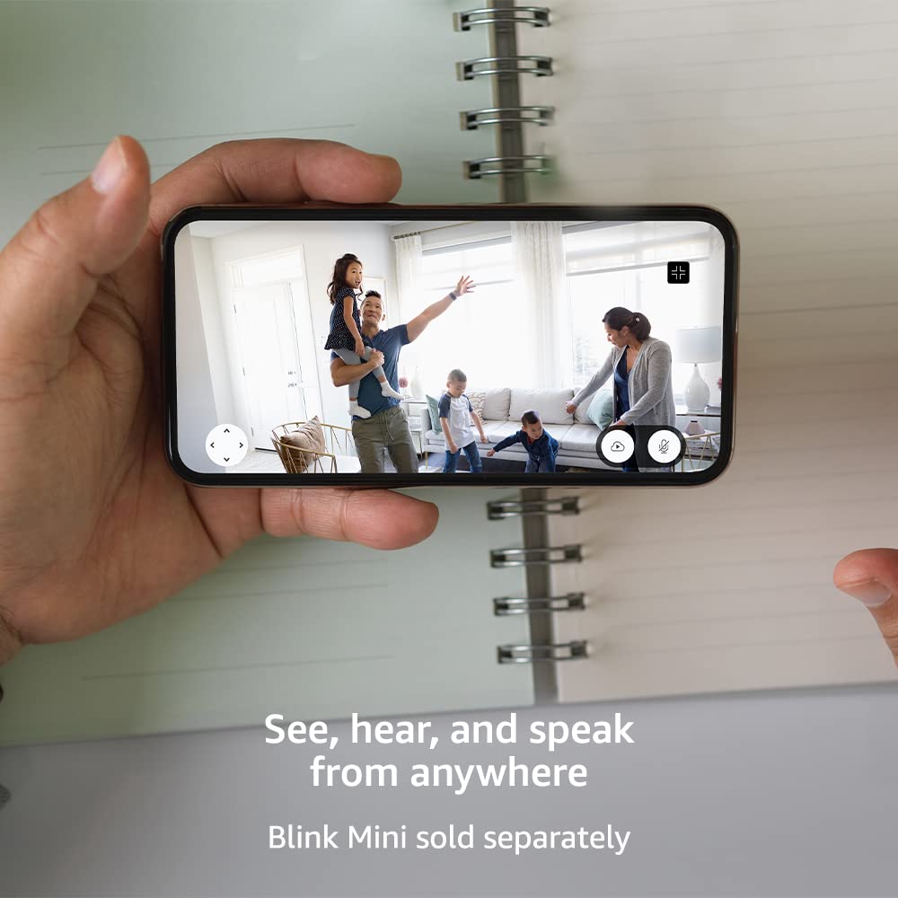 Blink Mini cámara panorámica e inclinable | Cámara de seguridad inteligente giratoria para interiores, audio bidireccional, vídeo HD, detección de movimiento, funciona con Alexa (blanco) 