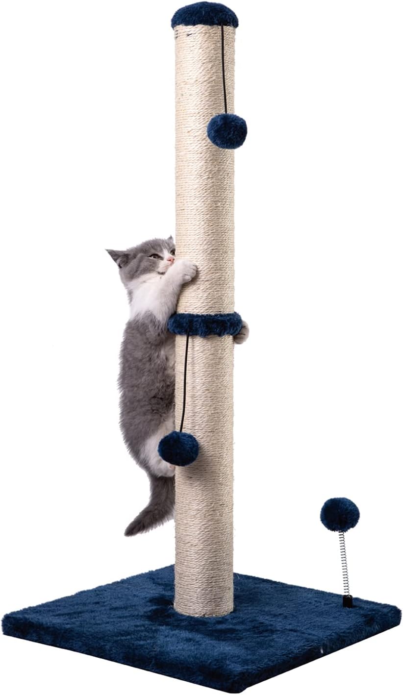 MECOOL 34” Tall Cat Scratching Post Premium Basics Kitten Scratcher Sisal Scratch Posts Trees with Hanging Ball for Indoor Cats (34 inches for Adult Cats, Beige)