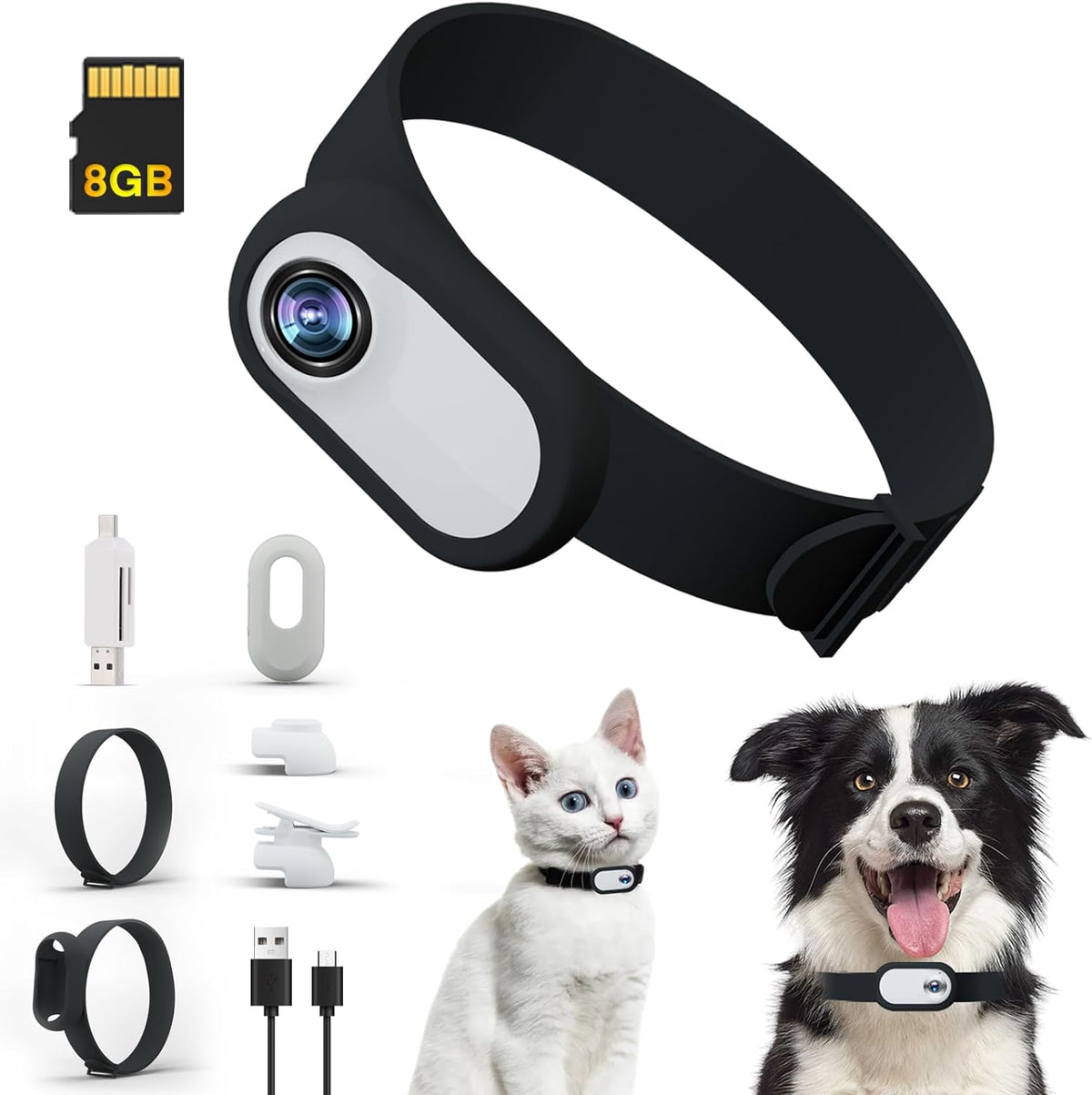 Pet Baby Cat Camera Collar with 8GB SD Card, HD 1080P Dog Collar Camera Mini Body Camera Action Camera Wireless Collar Camera for Dogs Cats Gift Indoor/Outdoor