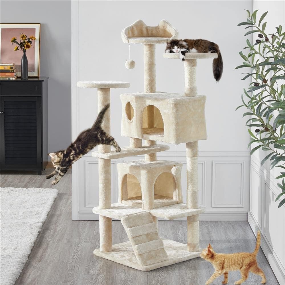 Yaheetech - Torre de árbol para gatos de 54 pulgadas, mueble de condominio, poste rascador para gatitos, casa de mascotas 