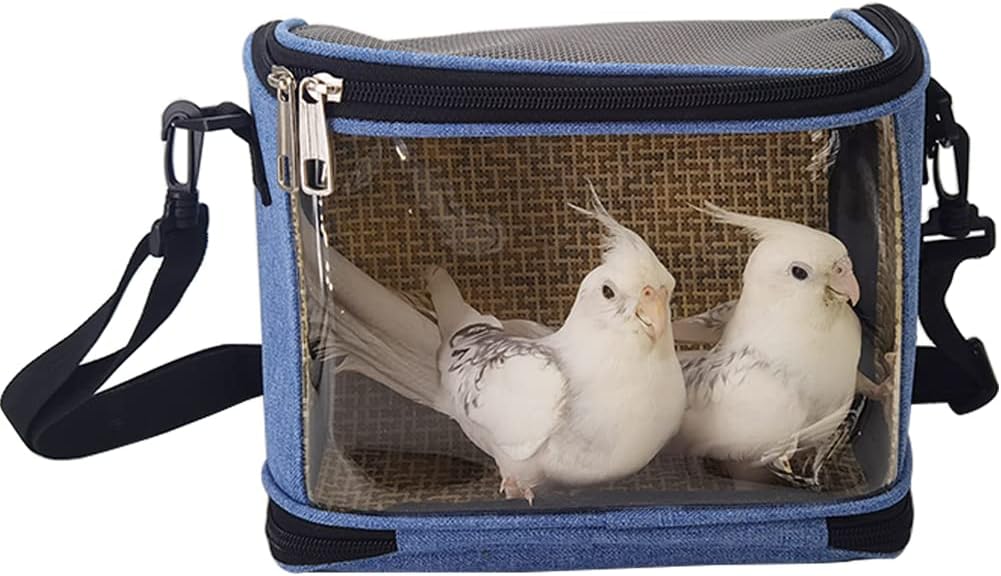 WAYUTO Bird Carrier Travel Cage Parrot Carrying Case Portable Breathable Hamster Carrier Bag Durable Canvas Outgoing Pet Training Bag Small Animals Travel Bag for Parakeet Conures Hedgehog Rats Blue