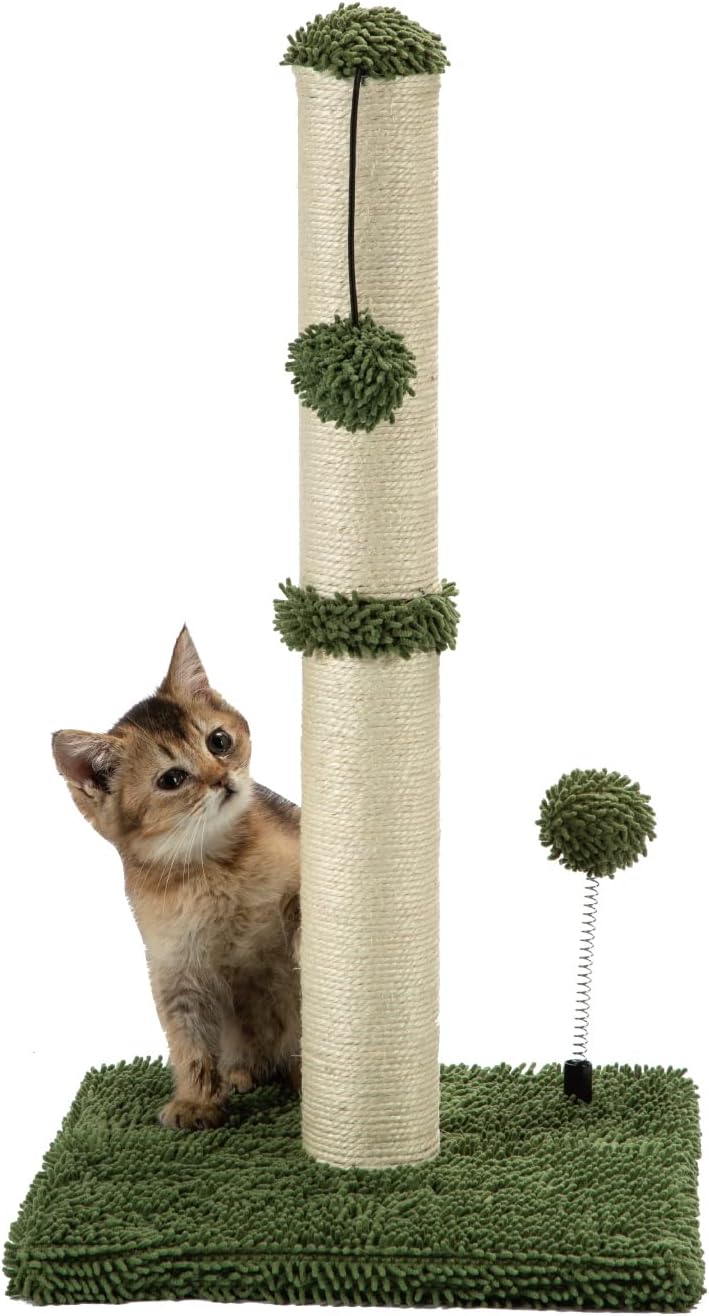 MECOOL 34” Tall Cat Scratching Post Premium Basics Kitten Scratcher Sisal Scratch Posts Trees with Hanging Ball for Indoor Cats (34 inches for Adult Cats, Beige)