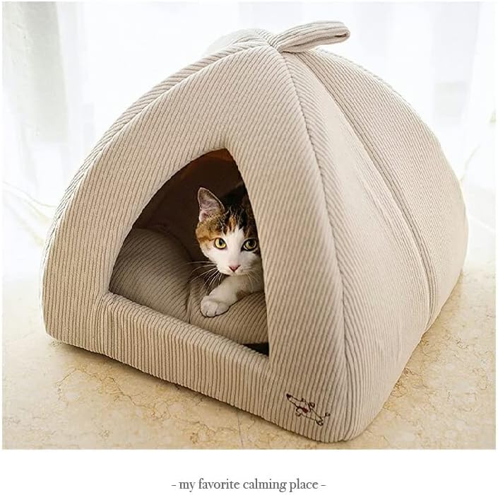 Best Pet Supplies - Cama suave para tienda de campaña para perros y gatos, pana beige, 19 x 19 x alto: 19 pulgadas 