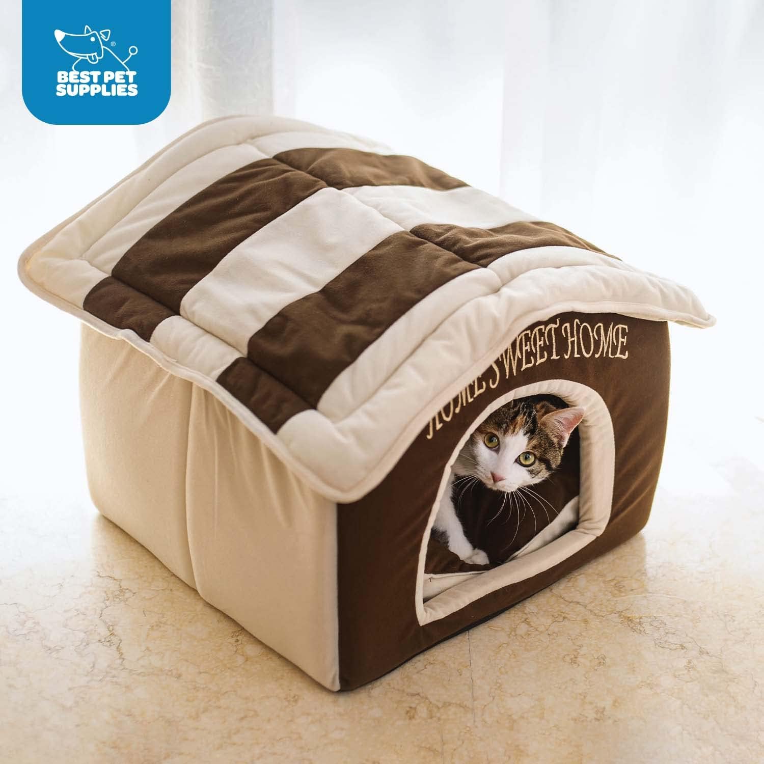 Best Pet Supplies - Cama suave para tienda de campaña para perros y gatos, pana beige, 19 x 19 x alto: 19 pulgadas 